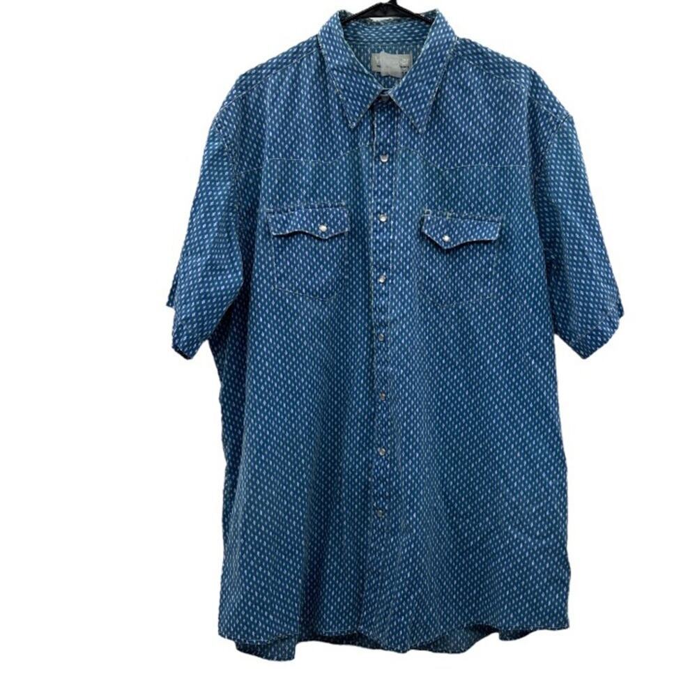 Vintage Wrangler Diamond Print Pearl‎ Snap Button Down Wrancher Shirt Sz XL